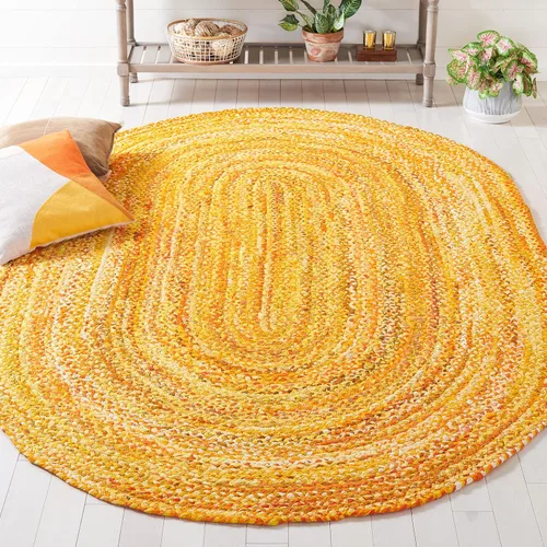 Vista 16 de SAFAVIEH Alfombra trenzada de la colección – Alfombra redonda de 3 pies, color beige con detalles rosados, algodón hecho a mano, estilo cabaña