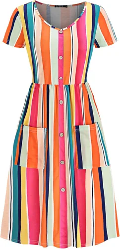 Vista 2 de OUGES - Vestido estilo patinadora, con botones, cuello en V y con bolsillos para mujer
