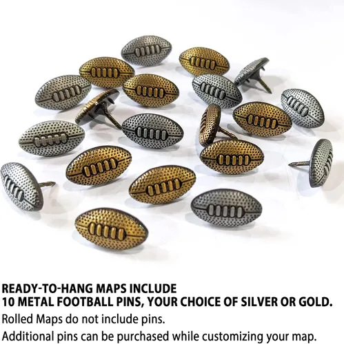 Vista 6 de HolyCowCanvas Rastreador de mapas de estadio de fútbol de lona personalizado con alfileres, pelotas de fútbol de metal, regalo deportivo