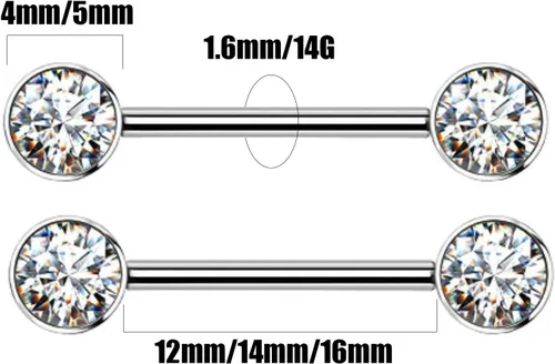 Vista 2 de 1 unidad2 piezas G23 titanio 0.157 in0.197 in CZ pezón anillos de lengua 14G recta circonita cúbica piercing joyería barra ceja prensa ajuste sin