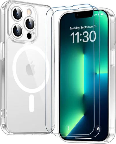 Vista 208 de SPIDERCASE Funda magnética translúcida diseñada para iPhone 11, con 2 protectores de pantalla de vidrio templado, antihuellas, para iPhone 11 de 6.1