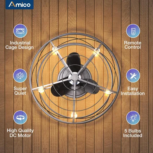 Vista 3 de Amico Ventiladores de techo enjaulados de 20 pulgadas con luces sin aspas