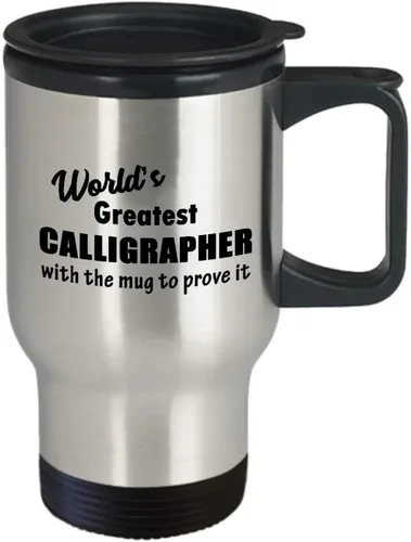 Vista 2 de Gifts for Calligrapher Travel Mug Insulated Coffee Tumbler - Calligraphy Hobby Lettering Design Artist Calligraphic Lover Funny Cute Gag Award
