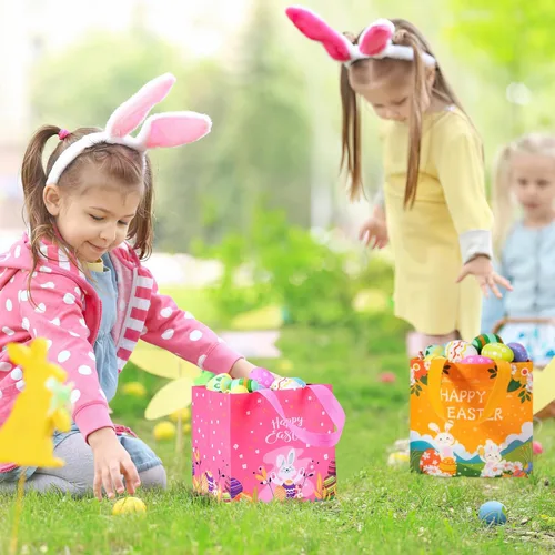 Vista 5 de Iioscre 8 bolsas de regalo de Pascua, cesta de Pascua reutilizable con asas, bolsas de regalo no tejidas para niños, caza de huevos de Pascua