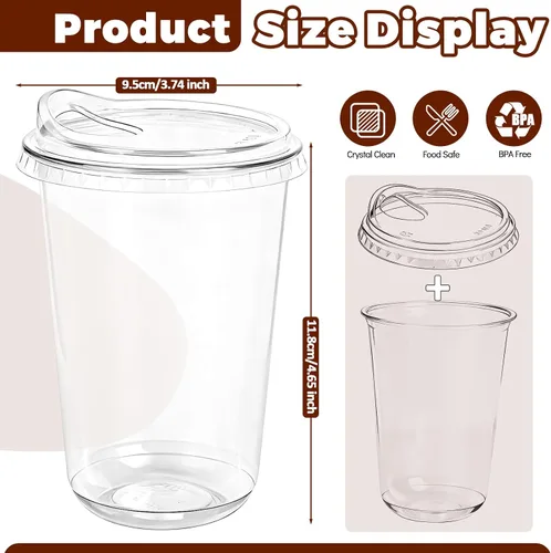 Vista 2 de GGOLDMER Juego de 25 vasos de plástico transparente con tapas para sorber, tazas de café helado de plástico desechables de 16 onzas con tapas, fondo