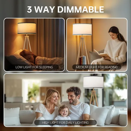 Vista 5 de EOEYYOYB Lámpara de pie con 3 modos de luz ajustables: lámpara de pie con trípode de madera, moderna lámpara de pie LED con brillo regulable