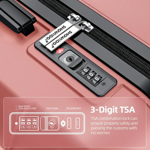 Vista 4 de SHOWKOO Sets de equipaje, maleta ampliable con doble ruedas, bloqueo TSA, 3pcs, Rose gold