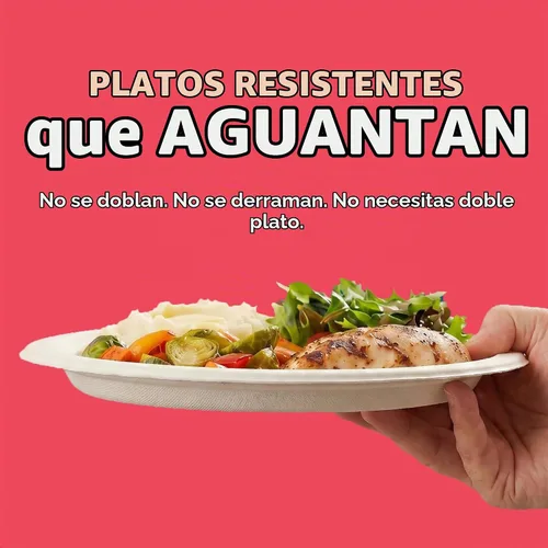 Vista 2 de Platos ecológicos, desechables, biodegradables, ultrarresistentes, de papel de caña de azúcar