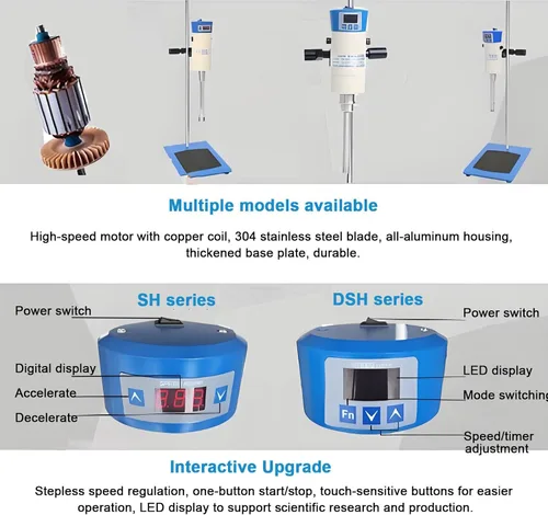 Vista 6 de Digital Homogenizer Electric Overhead Stirrer Mixer, 50-40000ml with LCD Display, 300-23000rpm Adjustable for Large Batch Sample Mixing with 2 Work