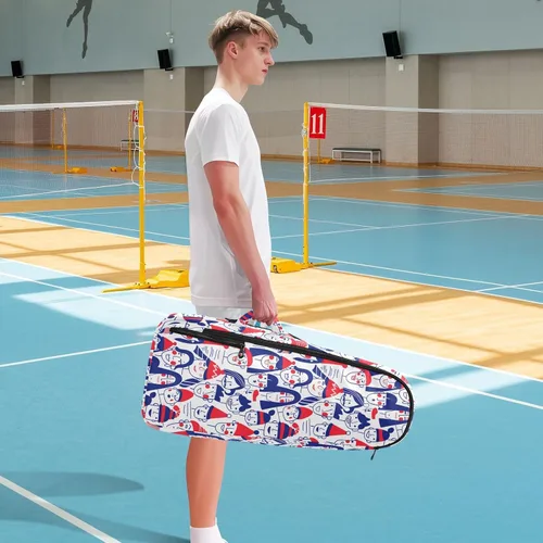 Vista 8 de Bolsa de tenis y bádminton lindo patrón resistente de personas cara feliz azul rojo deportes tenis bádminton bolsa para hombres mujeres tenis