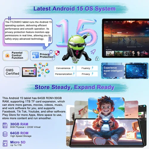 Vista 2 de Tableta 2025 con Android 15 de 10 pulgadas con teclado de 30 GB de RAM 64 GB ROM, tableta 2 en 1 Octa-Core con Gemini AI, WiFi 5G, 6000 mAh