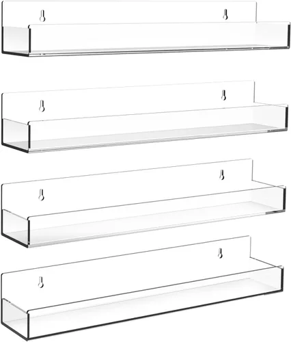 Vista 8 de Estante acrílico para especias de montaje en pared, estantes flotantes transparentes de 15 pulgadas, estantería colgante invisible para niños