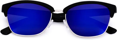 Vista 7 de SEEKASTRO Lentes de sol retro de moda semi sin montura para hombres y mujeres, ligeros, revestimiento de protección UV, lente espejada, marco mixto