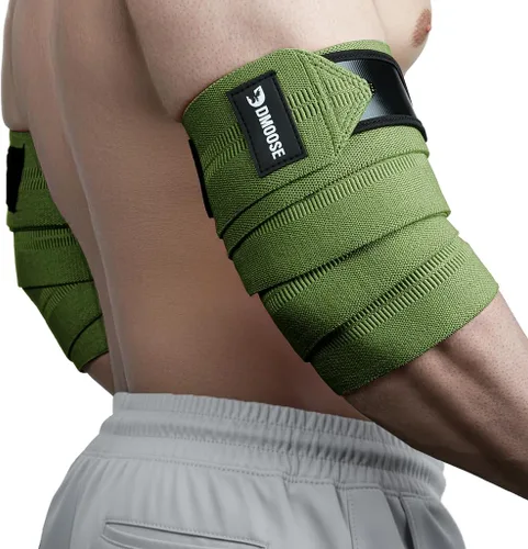 Vista 17 de DMoose Fitness Elbow Wraps for Weightlifting (Pair) - 40'' Adjustable Strap for Gym Workout & Bench Press, Compression Elbow Sleeves for Tendonitis