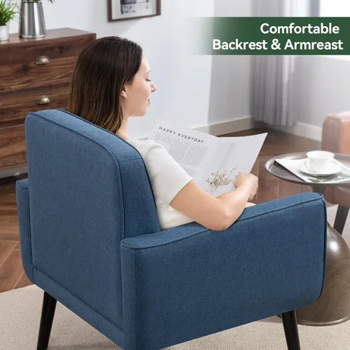 Vista 7 de Silla Accent de mediados de siglo, silla moderna de tela con estructura de madera, sillón acogedor para lectura con respaldo cómodo