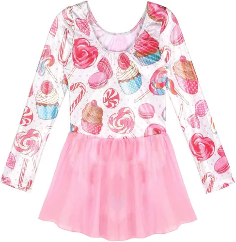 Vista 2 de Leotardos de gimnasia con falda para niñas, tutú de ballet, vestido de danza, leopardo, sirena, unicornio, falda de gimnasia