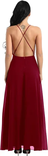 Vista 3 de YiZYiF - Vestido de fiesta de gasa para mujer sin espalda
