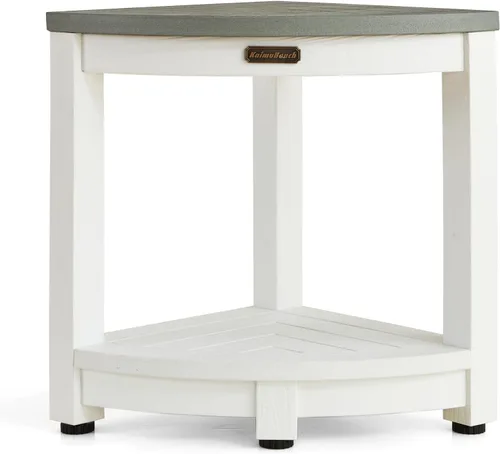 Vista 10 de KaimuBench Banco de ducha para ducha interior, taburete de ducha esquinero de madera de polietileno, asiento de baño de plástico para afeitarse