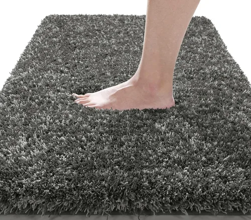 Vista 25 de Yimobra Alfombras de baño en negro y blanco antideslizantes lavables, tapetes de baño ultra suaves y absorbentes de agua, alfombra de ducha suave