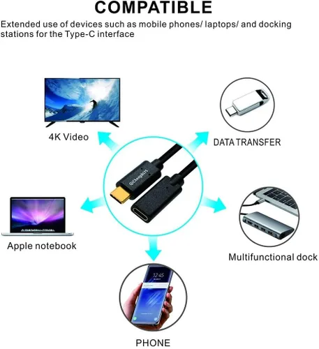 Vista 2 de QiCheng&LYS Cable de extensión USB C tipo C macho a hembra Thunderbolt 3 Cable de extensión USB 3.1 (10 Gbps) de carga/sincronización/video/audio 4K