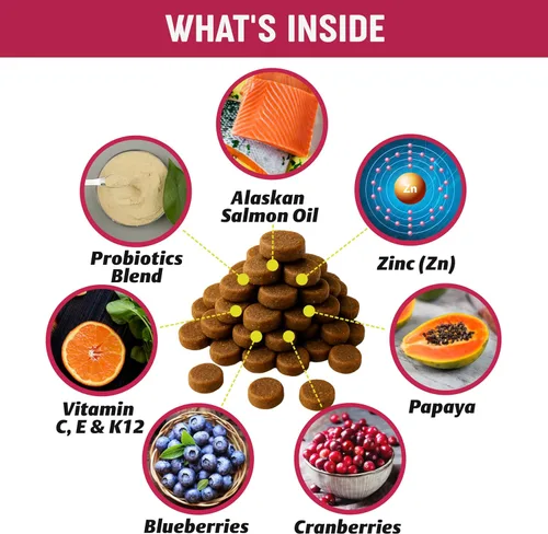 Vista 3 de Multivitaminas masticables con probióticos para perros, vitaminas y suplementos para perros, 140 golosinas, multivitamínico para perros mayores