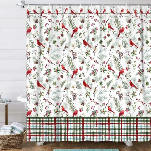 Vista 12 de Merry Christmas Tree Ornaments Waterproof Shower Curtain Set with Hooks Navidad