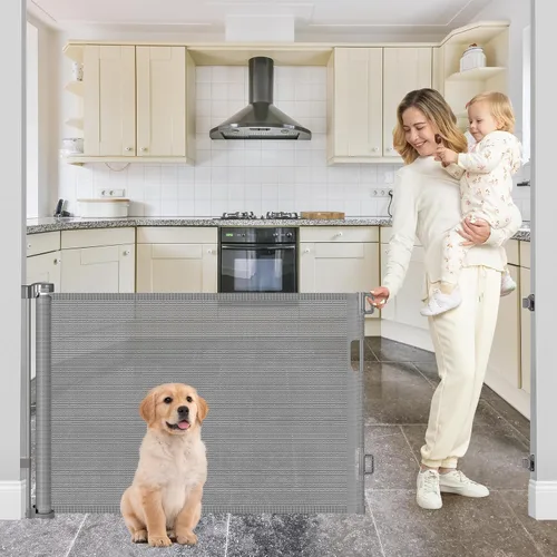 Vista 10 de Puertas retráctiles para bebés para puertas, puertas retráctiles para perros de 55 pulgadas de ancho, barreras para perros para la casa, barreras