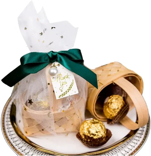 Vista 3 de Mini cesta de regalo tejida a mano de bambú, cajas de dulces, caja de embalaje de chocolate, perfecta para baby showers, cumpleaños, recuerdos
