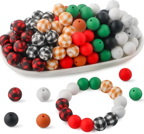 Vista 9 de 70 cuentas de silicona impresas para hacer llaveros, cuentas redondas de silicona de 0.59 pulgadas para hacer bolígrafos, collares y pulseras