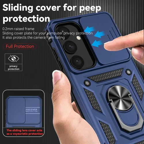 Vista 3 de Funda para Samsung Galaxy S24 Plus, funda de plástico duro de goma de silicona suave con cubierta de lente de cámara deslizante, anillo giratorio