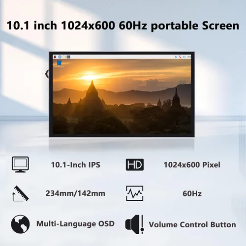 Vista 2 de GeeekPi Pantalla LCD de 10.1 pulgadas para Raspberry Pi, pantalla LCD IPS de 1024 x 600, monitor portátil HDMI para Raspberry Pi 5/Pi