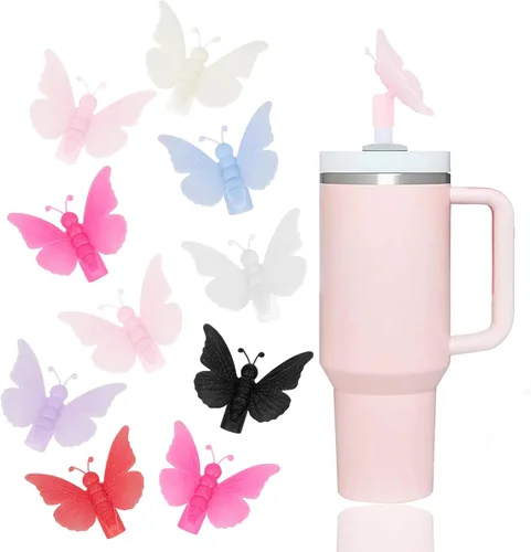Vista 21 de 8 fundas de popote compatibles con vasos Stanley de 30 y 40 onzas, protectores de tapas reutilizables con puntas de silicona para vasos de 0.4