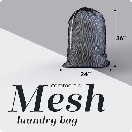 Vista 2 de Bolsa de lavandería de malla XL de Handy Laundry - Duradera, lavable a máquina con cierre de cordón seguro - Perfecta para dormitorios Negro