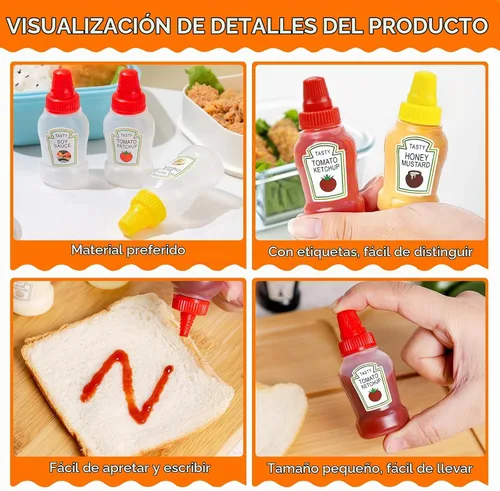 Vista 3 de Fantasyon 12 mini botellas de ketchup para accesorios de caja Bento, botellas exprimibles de condimentos de 0.8 fl oz, contenedor de salsa