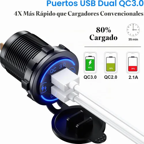 Vista 2 de Kewig Cargador USB dual 3.0 de carga rápida