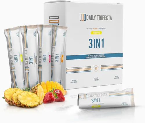 Vista 8 de Daily Trifecta 3 en 1 paquetes de colágeno tipo I, monohidrato de creatina y electrolitos Todo natural con cero azúcar Formulado en 30 paquetes