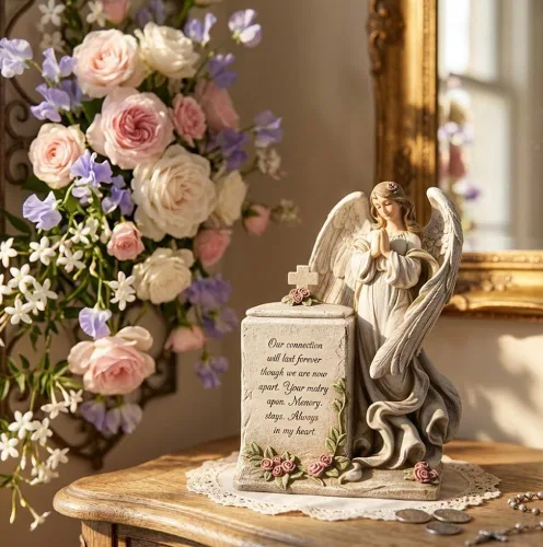 Vista 5 de Napco Imports Praying Angel - Urna decorativa de resina de 8 x 12 pulgadas