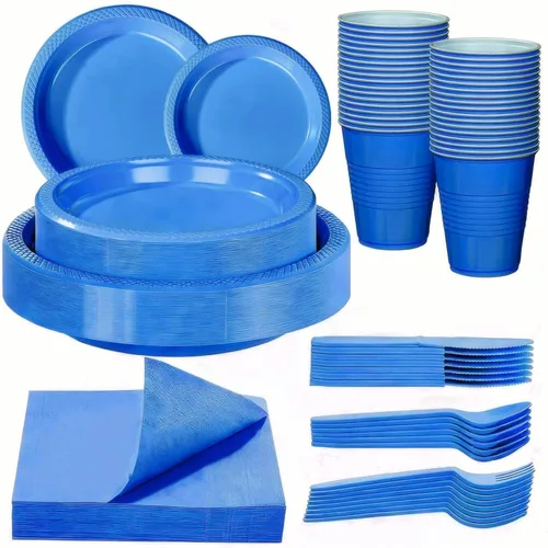 Vista 12 de WELLIFE 210 platos de plástico negro, platos desechables negros para fiesta