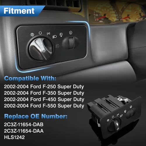 Vista 3 de Interruptor de faros compatible con Ford F250 F350 F450 F550 Super Duty 2002 2003 2004, diseño de 9+4 pines para camiones con faro delantero