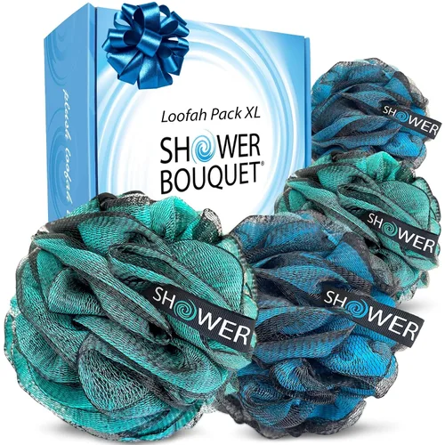 Vista 8 de SHOWER BOUQUET Esponja de baño de lufa XL Swirl-Deep-Deep-4-Pack/ Extra Grande 2.65 oz de malla suave Luffa Loofa Lufa Lufa Puff Set/Exfoliante
