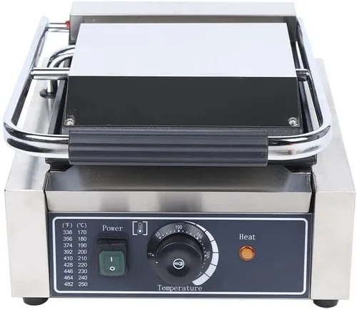 Vista 7 de Parrilla antiadherente comercial Panini Press, tostadora eléctrica comercial de sándwich a la parrilla, sartén para asar interiores, control