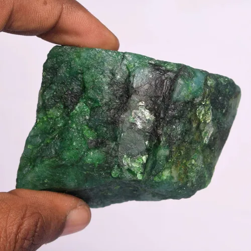 Vista 2 de Esmeralda verde rara cristal curativo 842.50 Ct natural crudo lapidario cabbing esmeralda áspera Schorl gema, Gema, Zambian - esmeralda verde