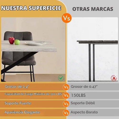 Vista 7 de Mesa de comedor moderna Mid-Century de 55.1 pulgadas, 4-6 plazas, color gris