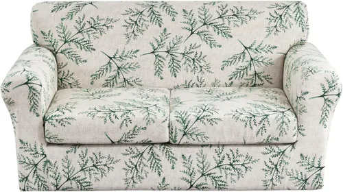 Vista 22 de KRFOONN Funda de sofá de 4 piezas con estampado para sofás de 3 cojines, funda elástica con 3 fundas de cojín separadas, protector de muebles