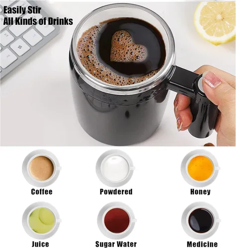 Vista 5 de Taza autoagitadora, taza de café magnética recargable con 2 barras de agitación, taza de mezcla automática impermeable para leche/cacao en la Negro