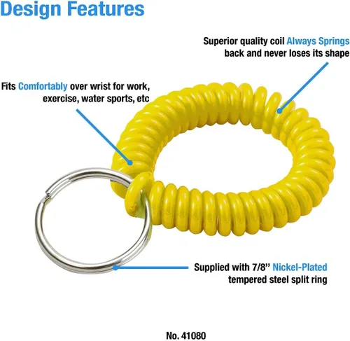Vista 62 de Lucky Line - Resorte de muñeca en espiral de 2 pulgadas de diámetro con llavero de acero, multicolor, pulsera flexible para muñeca, se estira hasta