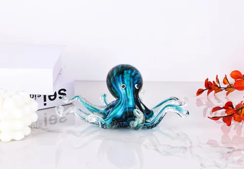 Vista 4 de WUBIANJIE Estatuas de cristal soplado a mano de pulpo y medusa, esculturas coloridas de animales marinos, pisapapeles para decoración del hogar