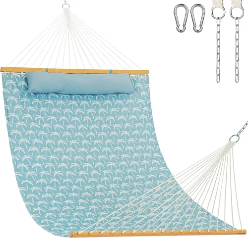 Vista 13 de Lazy Daze Hammocks Hamaca de tela acolchada de 12 pies con almohada suave, hamaca doble para 2 personas con barra separadora para patio exterior