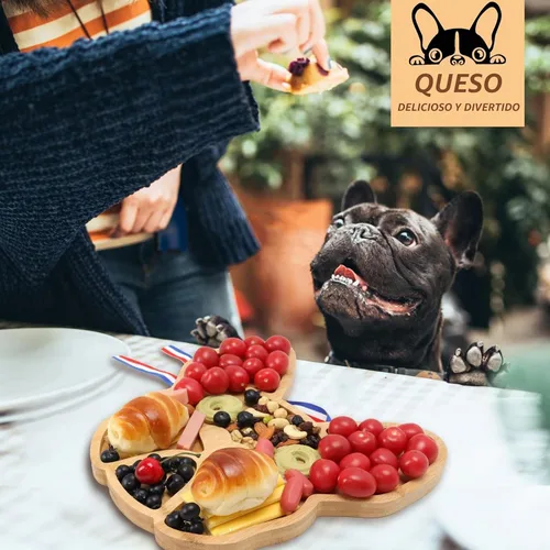 Vista 5 de Tabla de Queso Bulldog Francés, 12 pulgadas Tableros de Charcutería Frenchie Extra Grande de Bambú Bandeja Divertida para Servir Plato de Aperitivos