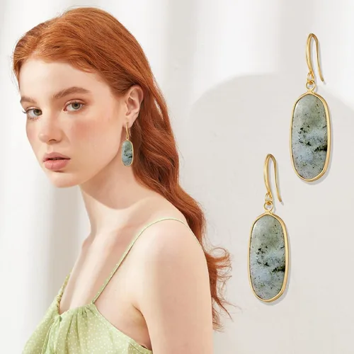 Vista 5 de Aretes colgantes de piedra curativa de cristal natural para mujeres y niñas